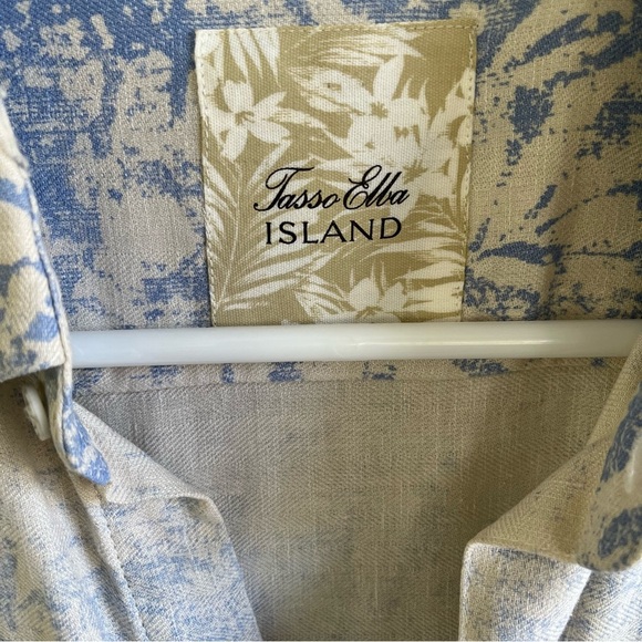 Tasso Elba Island Silk Linen Camp Shirt Hawaiian Blue Resortwear Cuban Collar - Picture 3 of 8